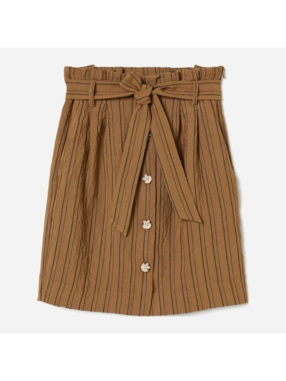 H&M Striped Paperbag Waist Mini Pencil Skirt Belted Brown Womens Size 6